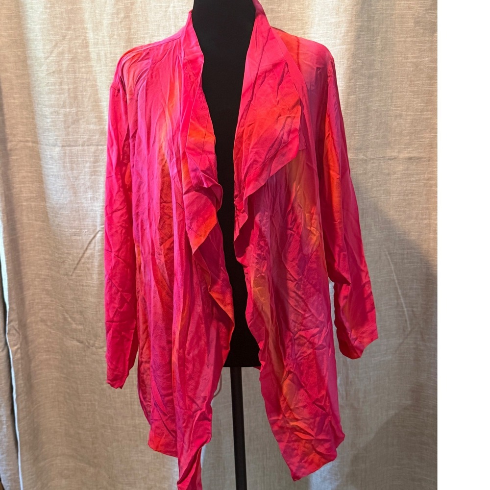 Aliki Yamani Creations Pink Orange Ombre 100% Silk Open Front Draped Jacket M